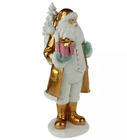 Figur Weihnachtsmann mit Geschenken, hochglanz gold und pastell