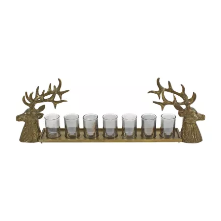 Kerzenleuchter Hirsch mit 7 Gläsern Aluminium gold