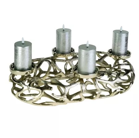 ovaler Kerzenständer für 4 Kerzen Geweih silber