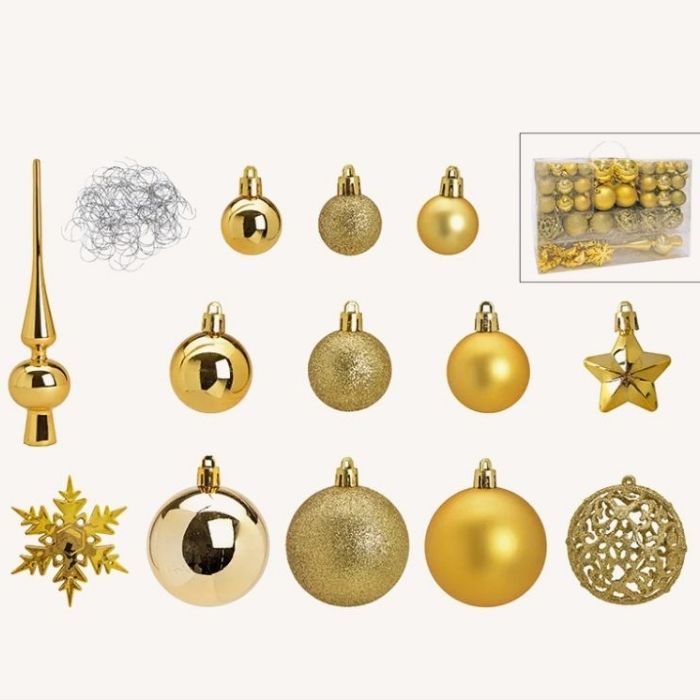 Set aus 111 Weihnachtskugel-Set Gold Kunststoff
