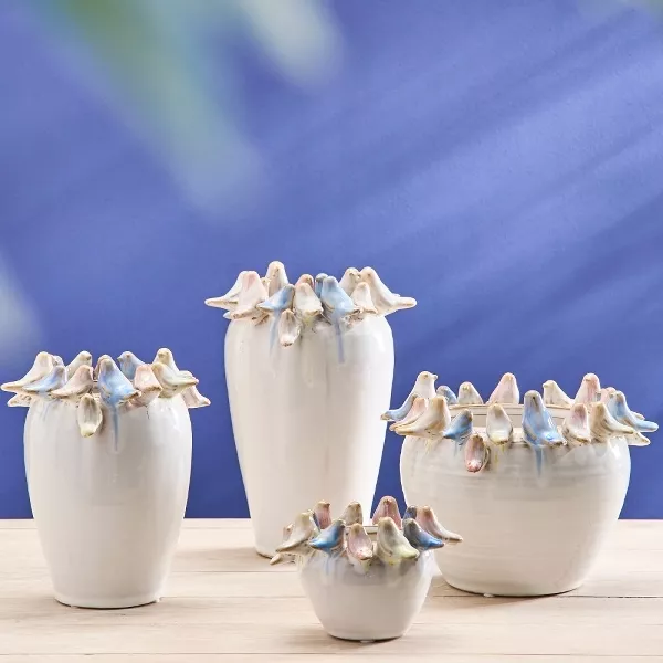 Vasen mit Vögel weiß Steingut