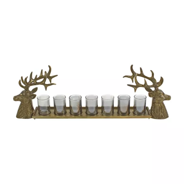 Kerzenleuchter Hirsch mit 7 Gläsern Aluminium gold