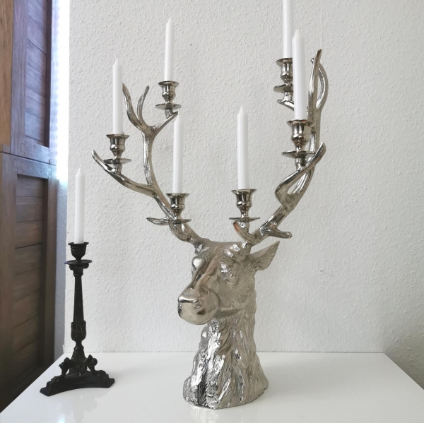 Kerzenständer 6-flammig Hirschkopf silber