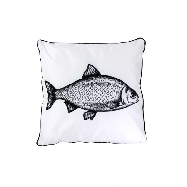Kissen mit Fisch weiß-schwarz 45 x 45 cm Werner Voss