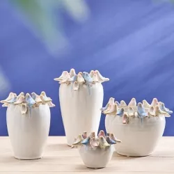 Vasen mit Vögel weiß Steingut