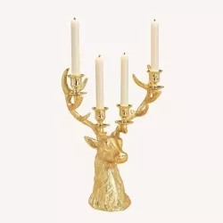 Kerzenhalter Hirschkopf gold für 4 Kerzen 40 cm