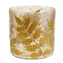 WIndlicht aus Glas mit echten Blättern gold
